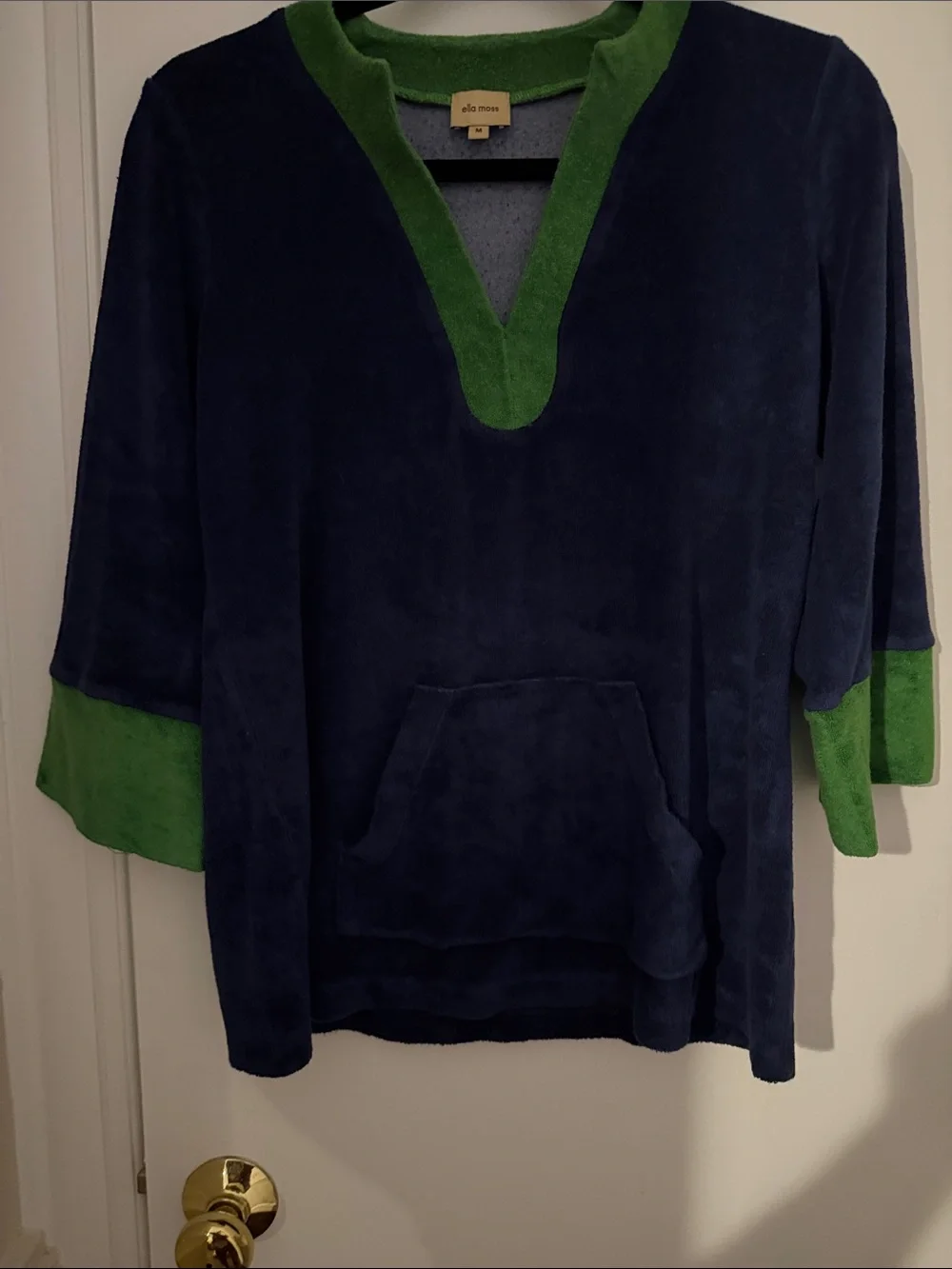 Ella Moss Navy Terry Pullover with Lime Green Trim